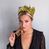 Chartreuse green ombre feather satin headband fascinator