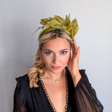 Chartreuse green ombre feather satin headband fascinator