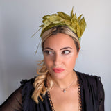 Chartreuse green ombre feather satin headband fascinator