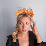 Tangerine orange ombre feather satin headband fascinator