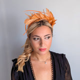 Tangerine orange ombre feather satin headband fascinator