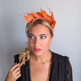 Burnt orange feather satin headband fascinator
