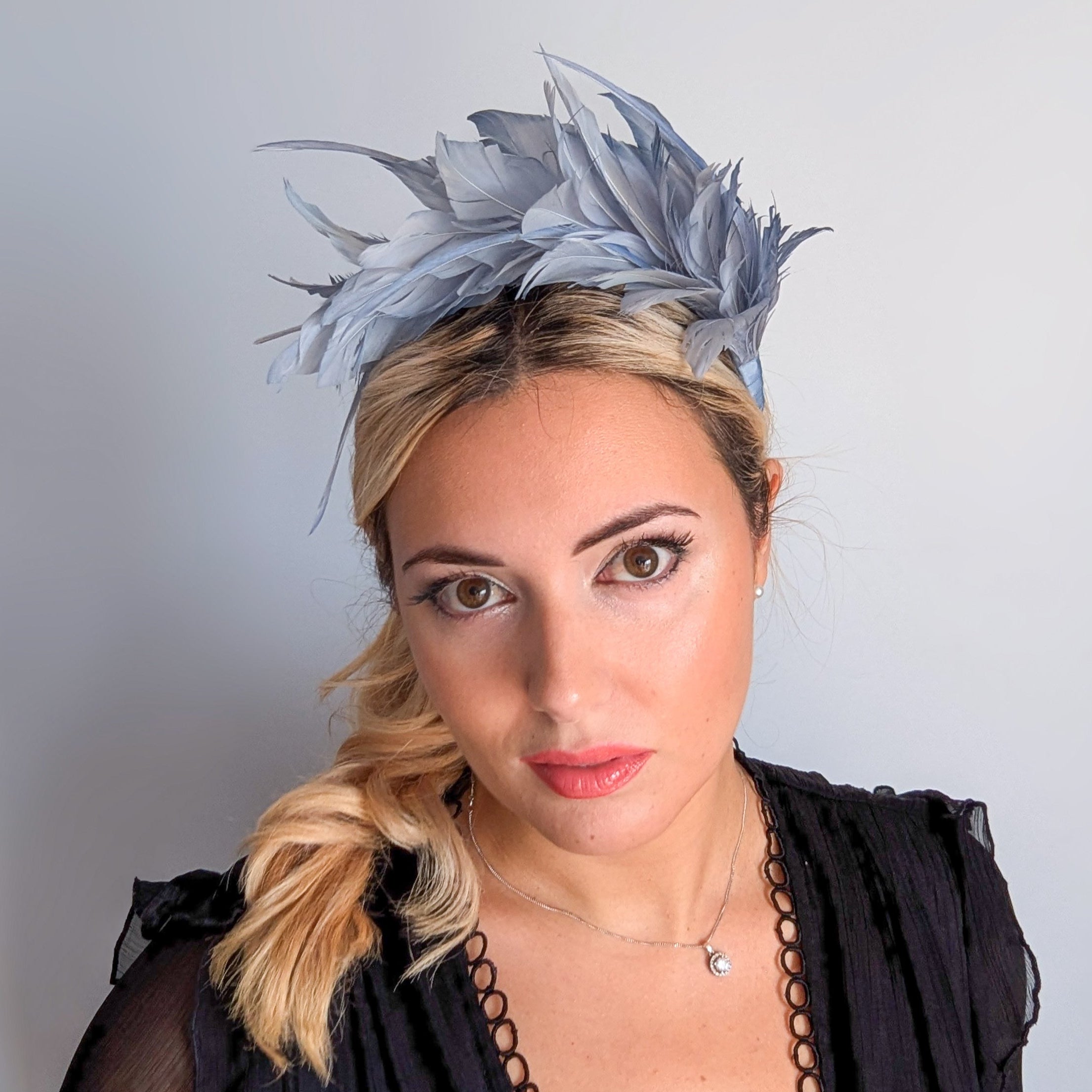 Dusty light purple ombre feather satin headband fascinator