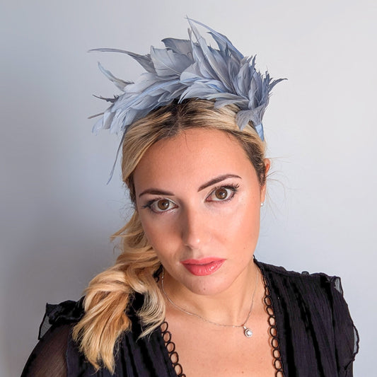 Dusty light purple ombre feather satin headband fascinator