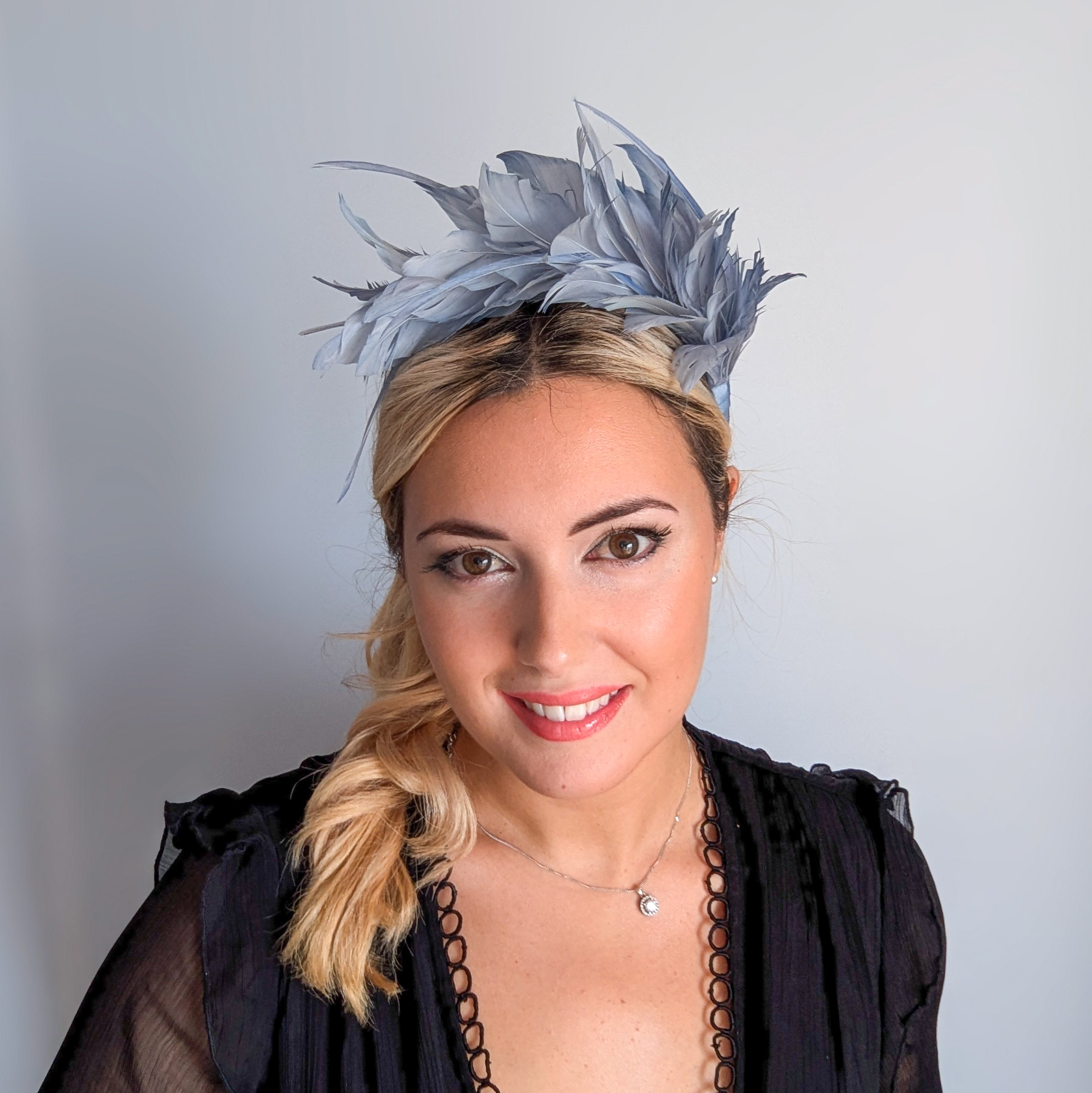 Dusty light purple ombre feather satin headband fascinator