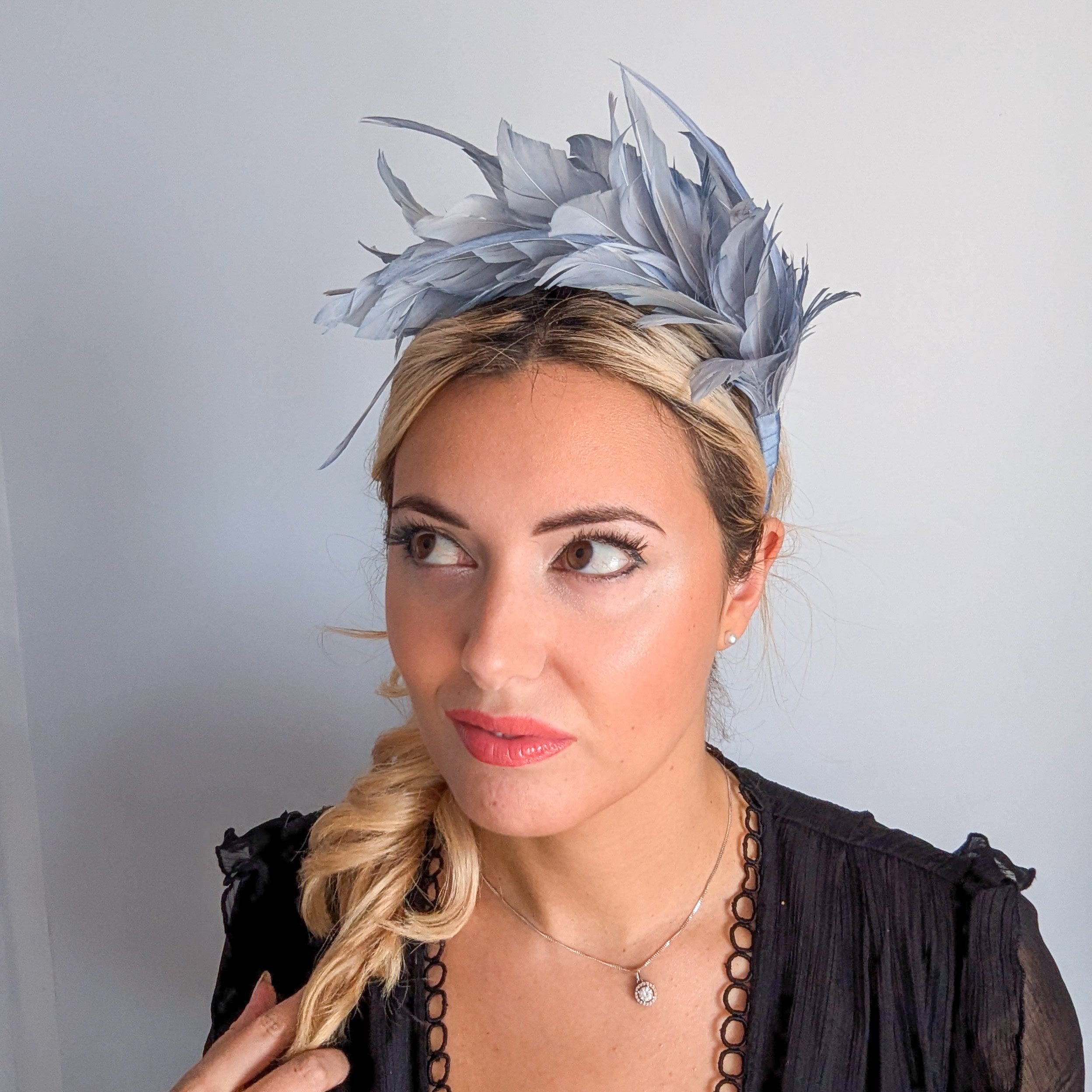Dusty light purple ombre feather satin headband fascinator