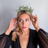 Sage green feather satin headband fascinator