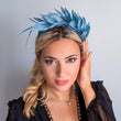 Dusty sea blue feather satin headband fascinator