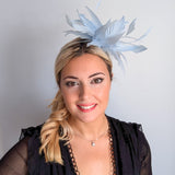 Light baby blue feather fascinator hat