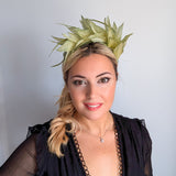 Light green ombre feather satin headband fascinator