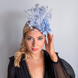 Light dusty purple flower feather fascinator hat