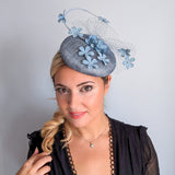 Cool dusty blue flower fascinator hat