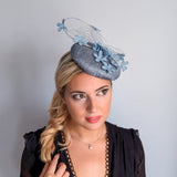 Cool dusty blue flower fascinator hat