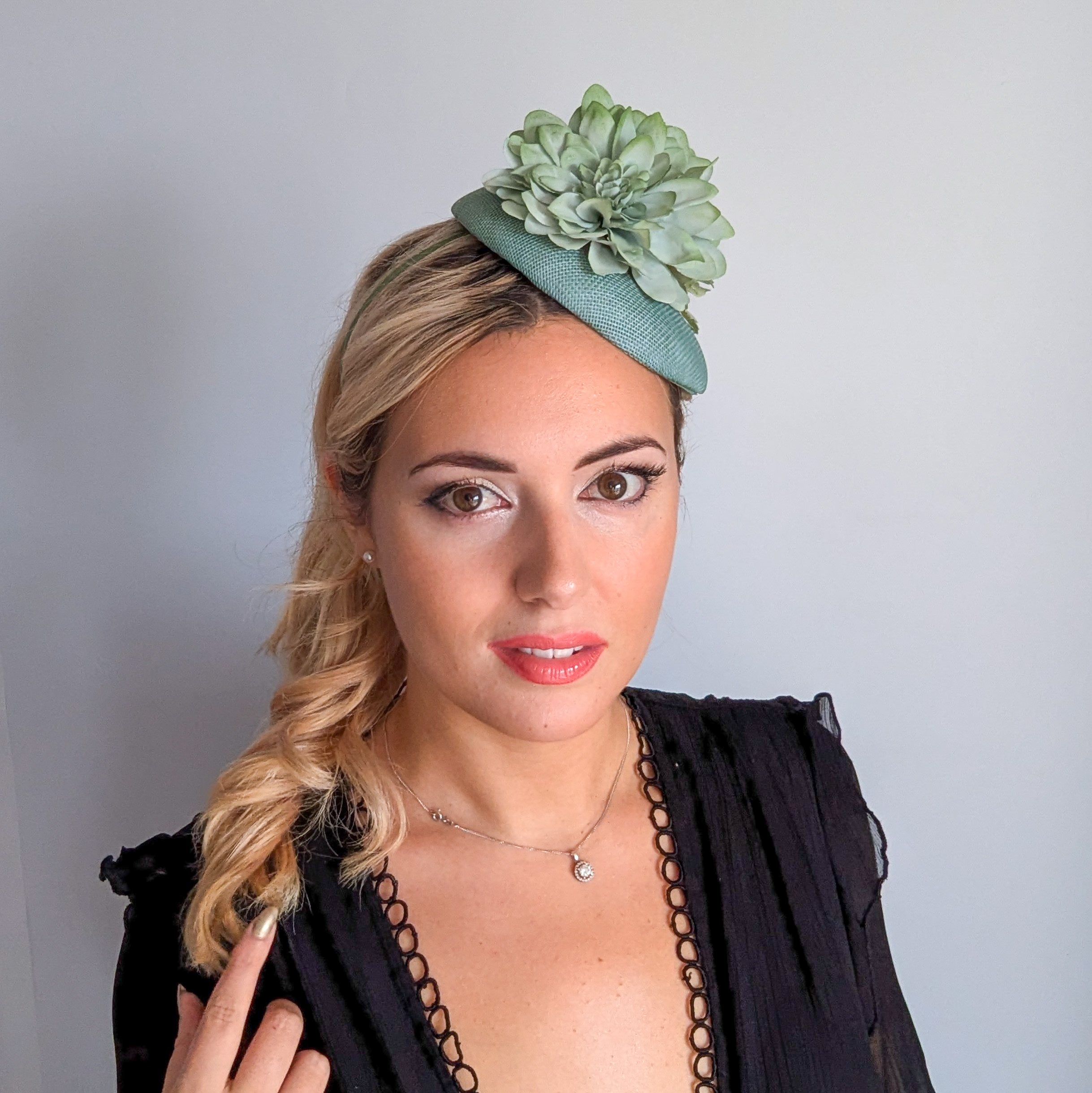 Sage green ombre flower fascinator hat