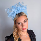 Light cornflower blue feather padded velvet headband fascinator