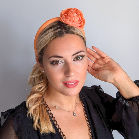Light orange flower padded velvet headband fascinator