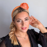 Light orange flower padded velvet headband fascinator