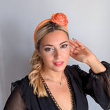 Light orange flower padded velvet headband fascinator