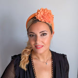 Light orange flower padded velvet headband fascinator