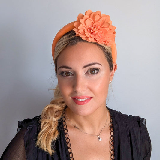 Light orange flower padded velvet headband fascinator