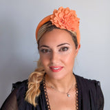 Light orange flower padded velvet headband fascinator