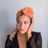 Light orange flower padded velvet headband fascinator