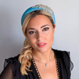 Sky blue crystal padded velvet headband fascinator