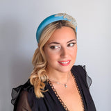 Sky blue crystal padded velvet headband fascinator