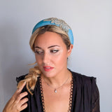 Sky blue crystal padded velvet headband fascinator