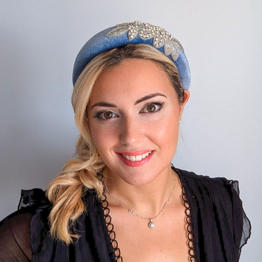 Dusty purple crystal padded velvet headband fascinator