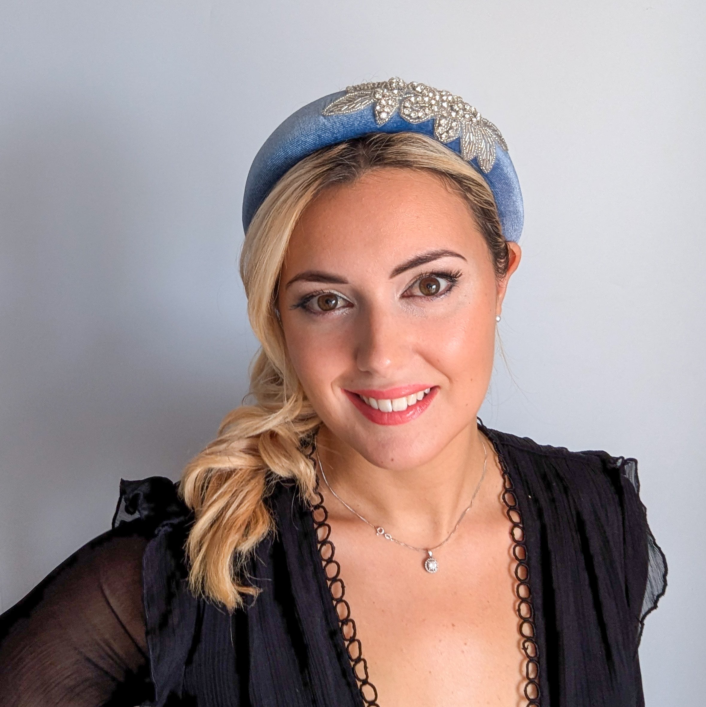 Dusty purple crystal padded velvet headband fascinator
