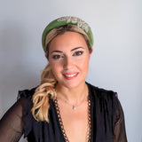 Sage green crystal padded velvet headband fascinator