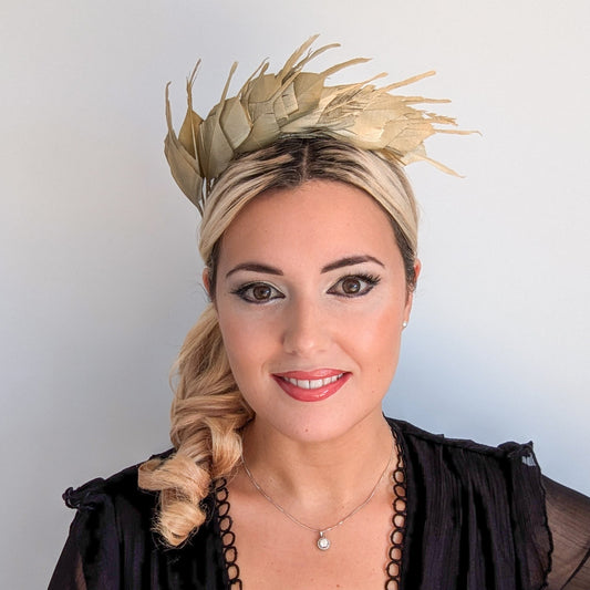 Gold metallic shimmer feather headband fascinator