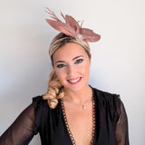 Rose gold shimmer feather petal fan fascinator hat