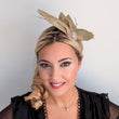 Gold shimmer feather petal fan fascinator hat