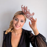 Rose gold shimmer feather fascinator hat