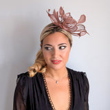 Rose gold shimmer feather fascinator hat