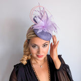 Lavender and lilac purple feather fascinator hat