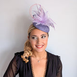 Lavender and lilac purple feather fascinator hat