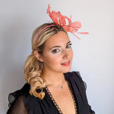 Watermelon coral feather fascinator hat House of Hats