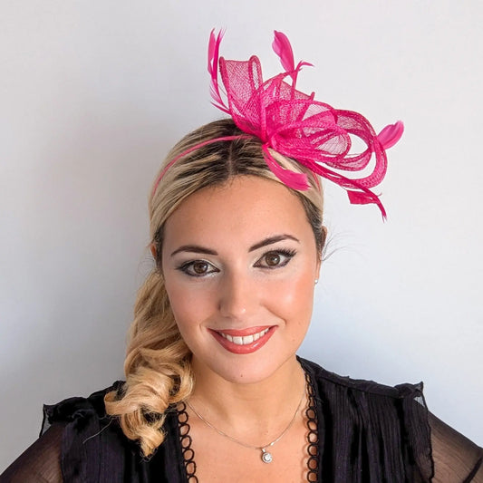 Hot pink feather fascinator hat House of Hats