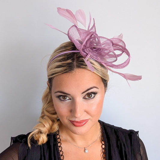 Lilac light purple feather fascinator hat