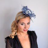 Cornflower blue feather fascinator hat House of Hats