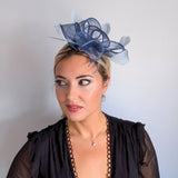Cornflower blue feather fascinator hat House of Hats