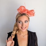 Watermelon coral crystal feather fascinator hat