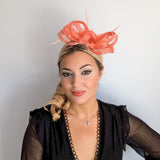 Watermelon coral crystal feather fascinator hat