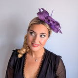 Royal purple crystal feather fascinator hat