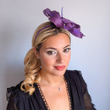 Royal purple crystal feather fascinator hat