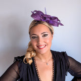 Royal purple crystal feather fascinator hat