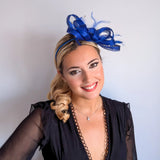 Royal cobalt blue crystal feather fascinator hat House of Hats